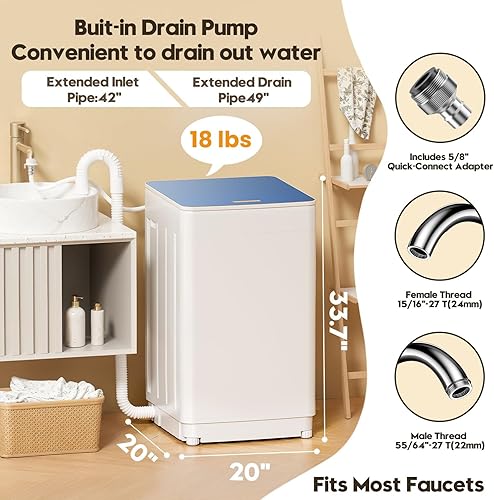Miniatura 3 de Auertech Juego combinado de lavadora y secadora portátil, secadora de ropa portátil de 12 libras, 6 modos de secado, lavadora totalmente automática