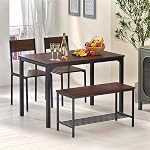 SogesPower Dining Room Table Set 43 Inch Kitchen Table Set with 2 Chairs and Bench, Dining Room Table Set for 4 Home, Kitchen, Dining Room, Restaurant, Rustic Brown