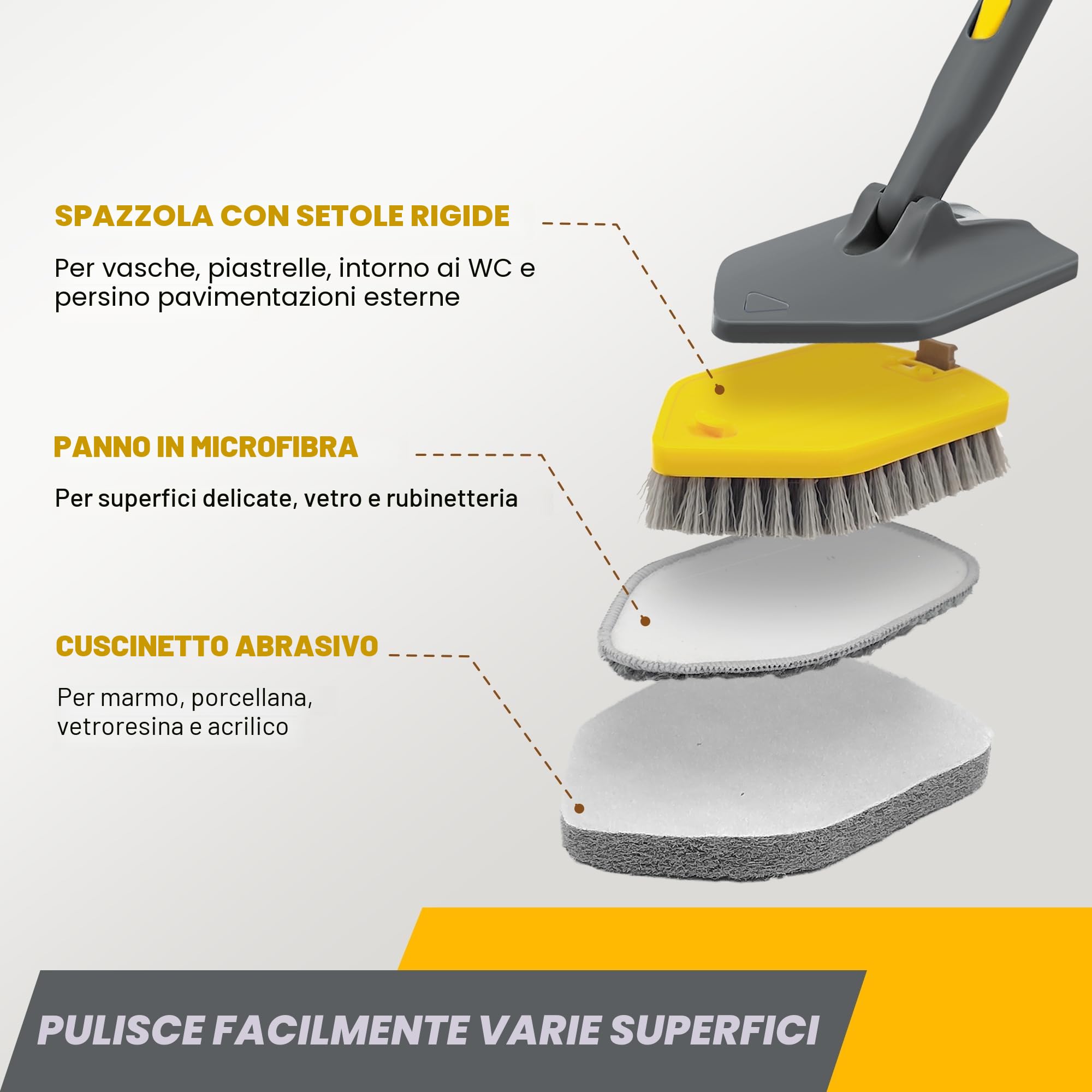 3 in 1 Spazzola per la Pulizia della Doccia, 142cm Spazzola Estensibile Per La Pulizia Della Doccia, La Pulizia Della Vasca Da Bagno, Pavimenti E Muro