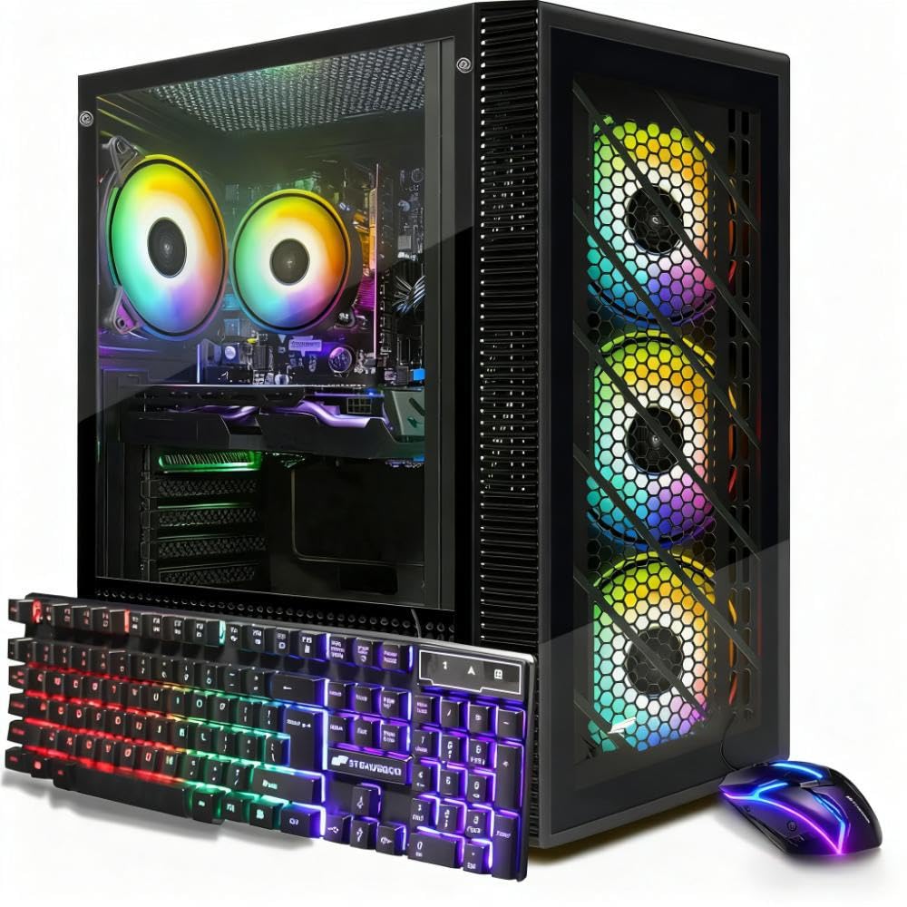 STGAubron Gaming PC Computer Desktop, Intel Core i7 up to 3.9G, Radeon RX 590 8G, 32GB RAM, 1TB SSD, 600M WiFi, BT 5.0, RGB Fan x 4, Windows 11 Home