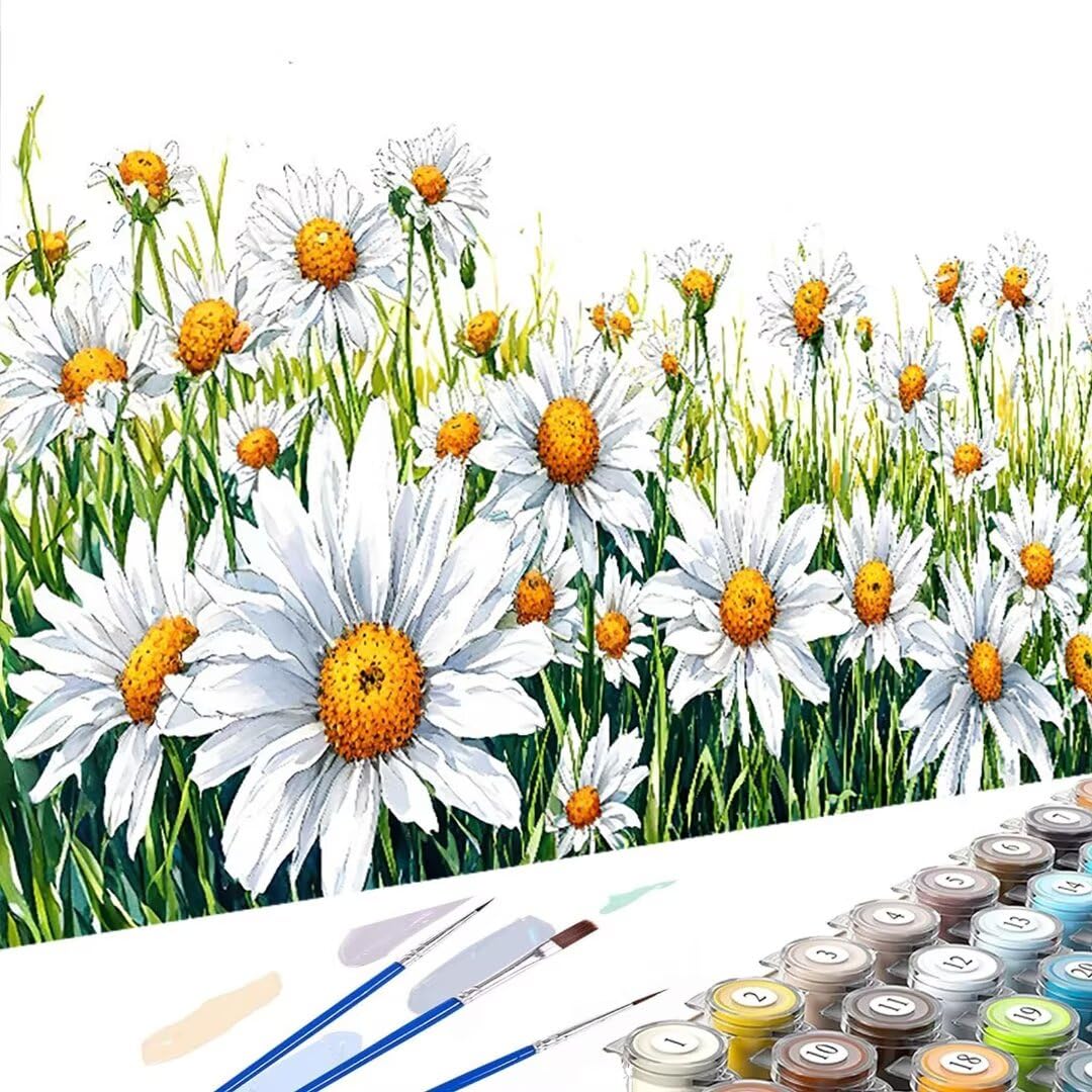 Malowanie po numerach, kwiat bez ramy, chryzantema, malowanie według numerów, dla dzieci w wieku 4–8–12 lat, akrylowy pigment, rysunek, lakier, DIY, malowanie według numerów, dla dzieci, płótno