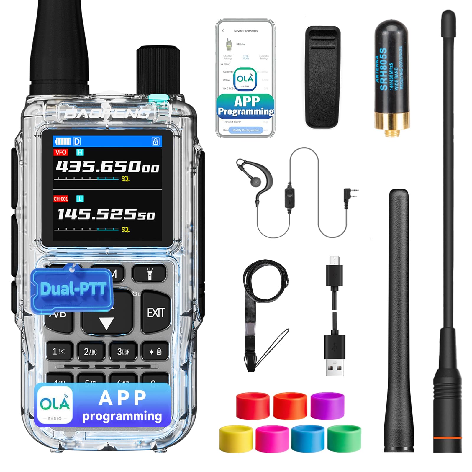 BAOFENG UV-5R MINI-5 Two Way Radio NOAA Weather Radio Dual PTT 999CH Survival Radio APP Programming Copy Frequency Ham Radio 2200mAh