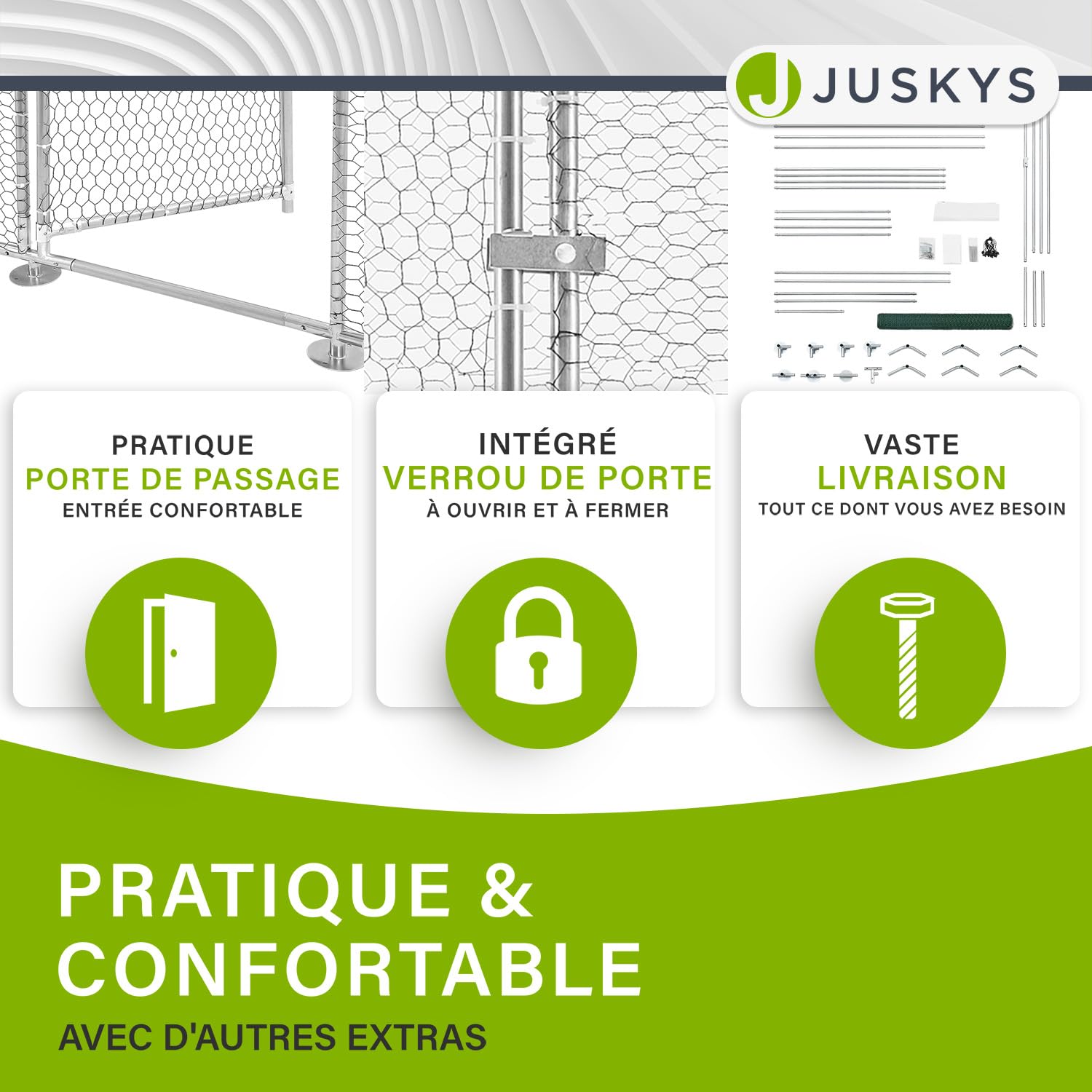 Enclos Juskys 2 x 2 x 2 m — Poulailler en métal Accessible d'une Surface de 4 m² avec Porte et verrou — Enclos pour Poules, Petits Animaux et Plantes