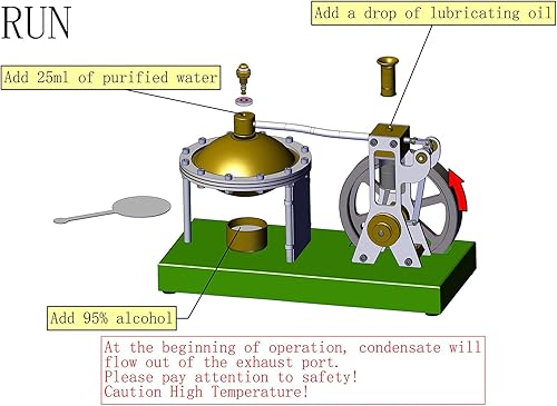 Miniatura 8 de ENJOMOR Assemby - Modelo de motor de vapor vertical retro con caldera esférica (soporte adicional cargador), juguete de metal exquisito para