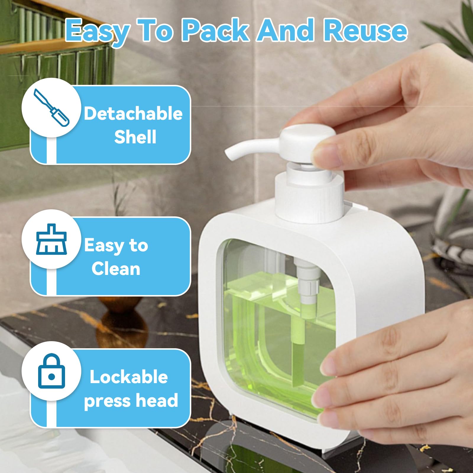 Pack 2 Dispensadores Jabón Plastico Transparente 480ml Bomba Antioxidante Cocina