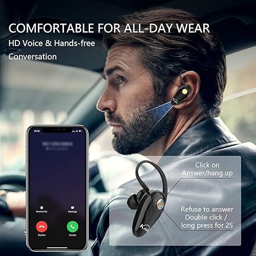 Miniatura 2 de Auricular Bluetooth, V5.0 Ultraligero Inalámbrico Auricular Teléfono Celular con Micrófono Auricular Control de Volumen, Auriculares Manos Libres