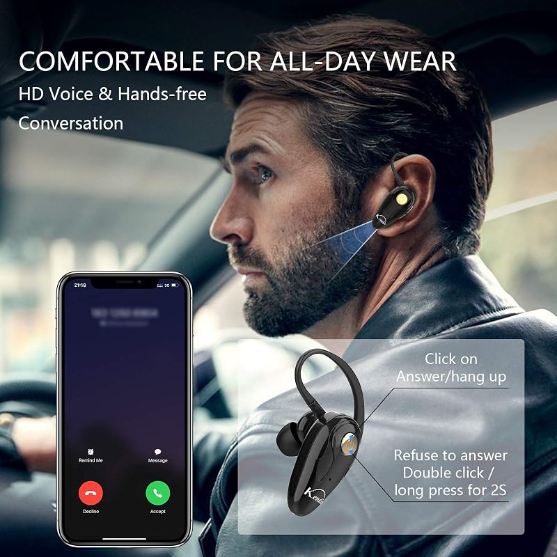 Kendir Bluetooth Headset, V5.0 Ultralight Wireless Headphone Cell Phone Earpiece with Mic Headsetcase,Volume Control, Handsfree Earbud,Compatible with Android/iPhone/Smartphones/Laptop image 2