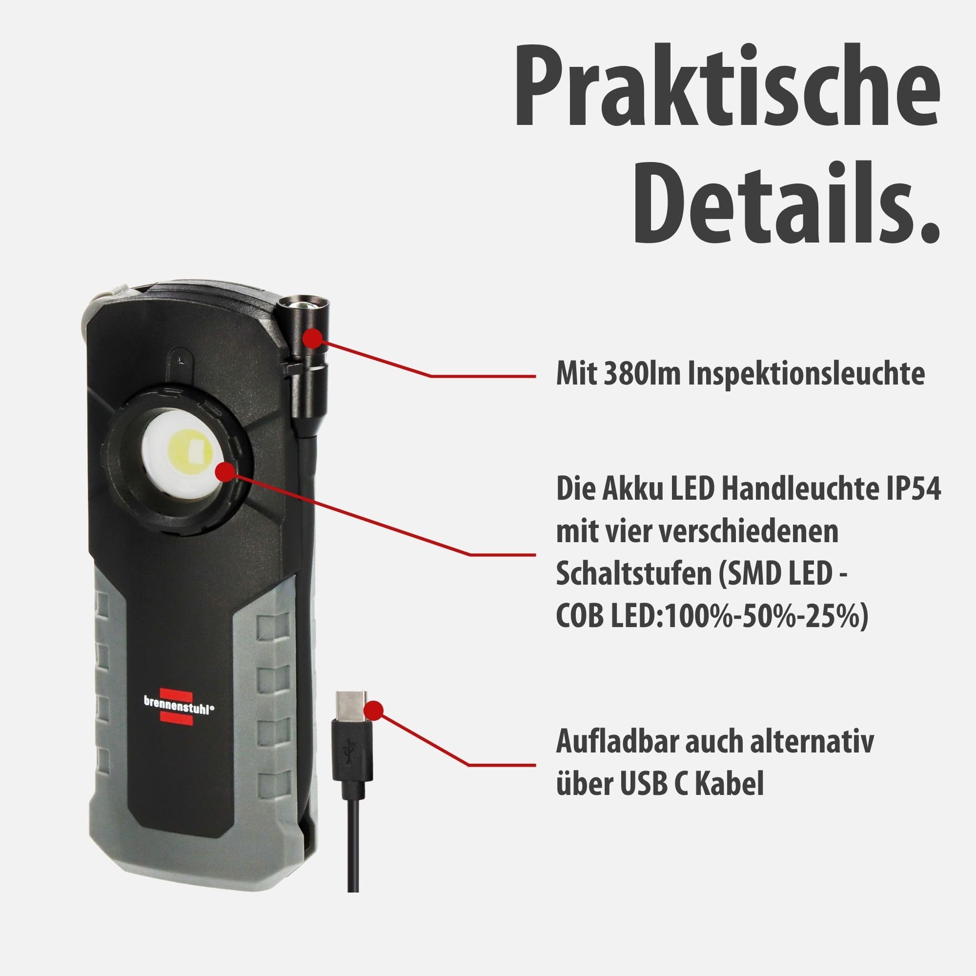 Brennenstuhl Professional Wireless Charging Set Handlampe HL 1000 ACW + Pad WCP (Akku LED Handlampe 1000+380lm, IP54, Magnet, max. 12h Leuchtdauer, tauschbarer Akku + induktive Ladestation 10W)