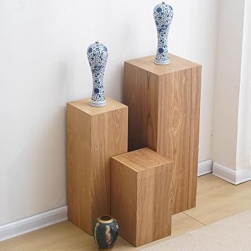 XPLKQXE Retro Wooden Pier Ornament Base, Hotel Square Wooden Pile Display Stand, Flower Stand Decorative Pillar Display Risers Base, Plinth Pillar Boxes Art Decor(Woody,21.5x21.5x79cm)