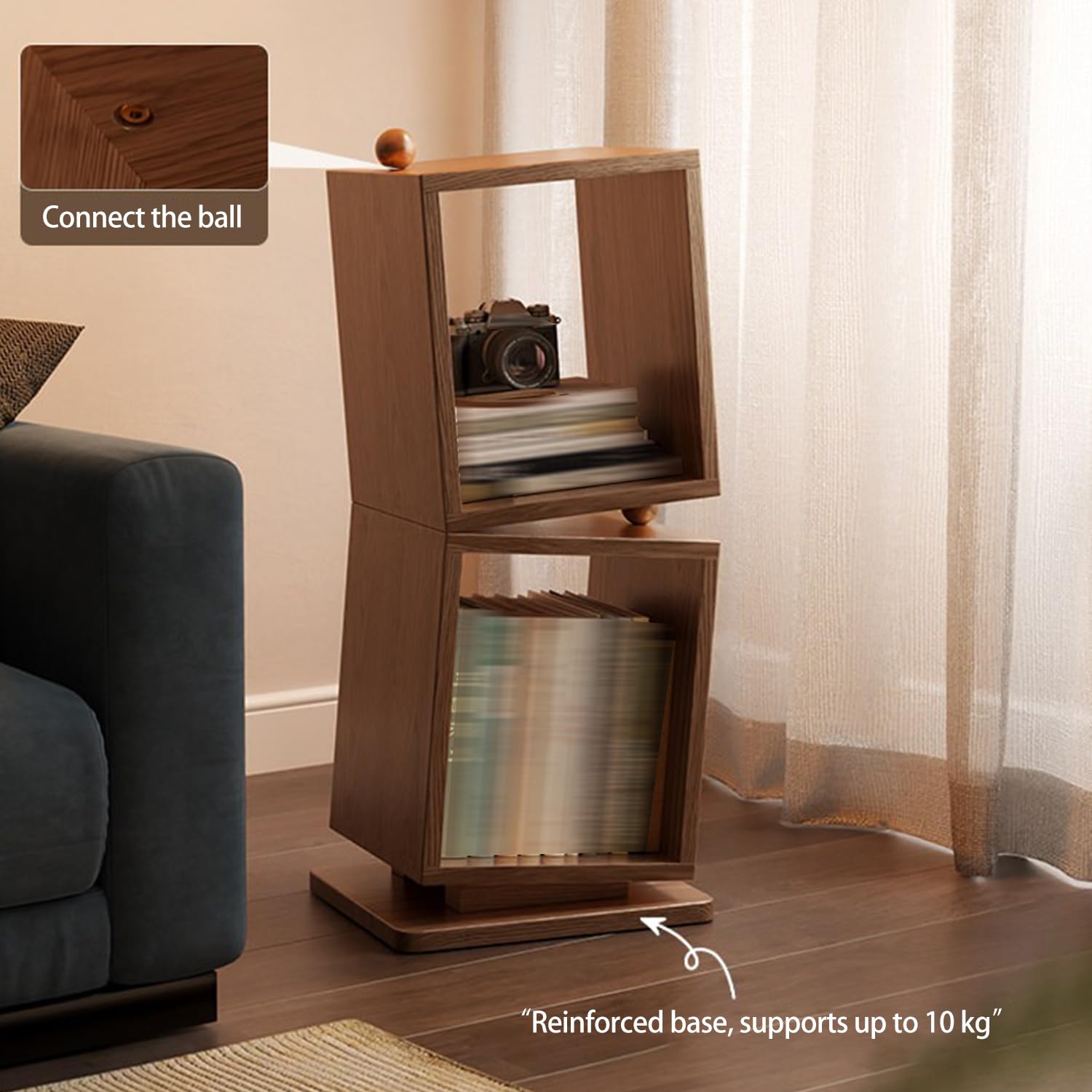 Unregelmäßig Geformtes Kleines Standregal,Tragbares Mini-Bücherregal,Offenes Vitrinenregal,Zweistöckiges Holzregal Für Wohnzimmer Schlafzimmer Arbeitszimmer Büro,Weiß,80x35x30cm