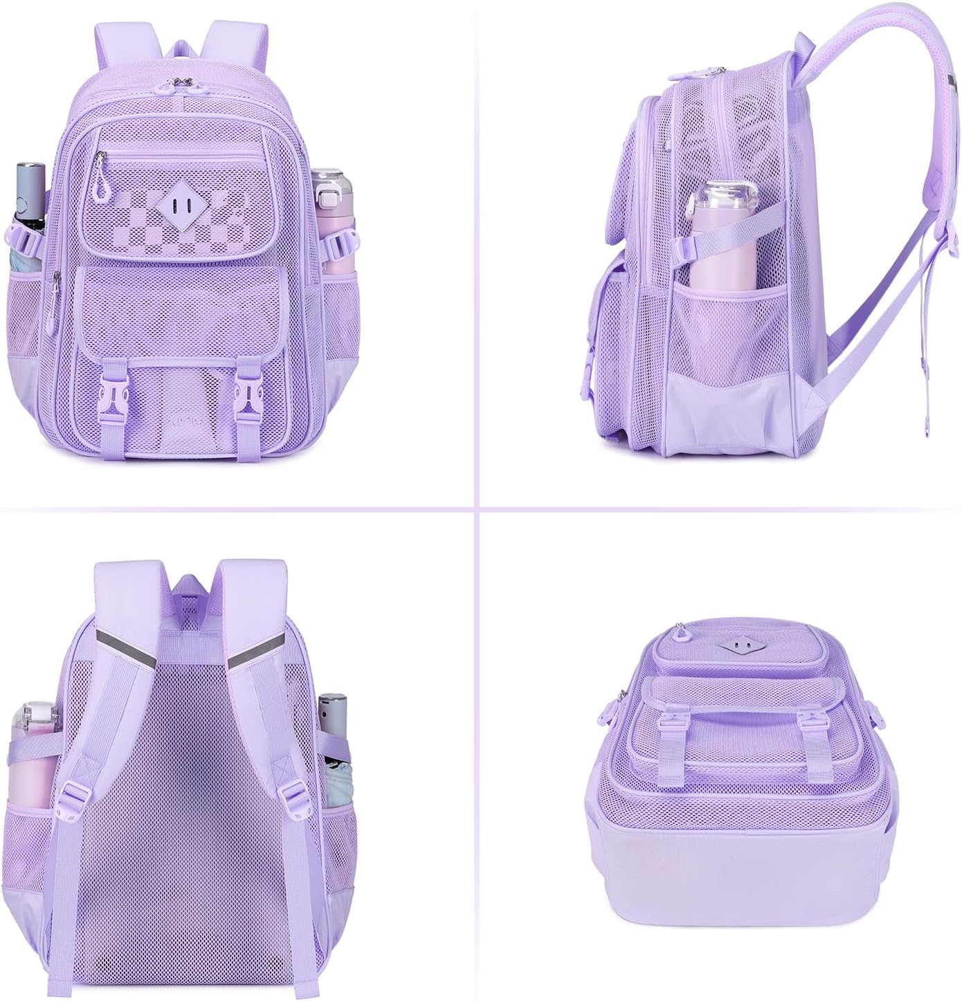Mesh Backpack, 17in Heavy Duty Net Bookbag Ultra-Lightweight See Through Backpack Breathable Transparent Backpacks Clear Bag for School Beach Sports Gym,Purple - Image 9
