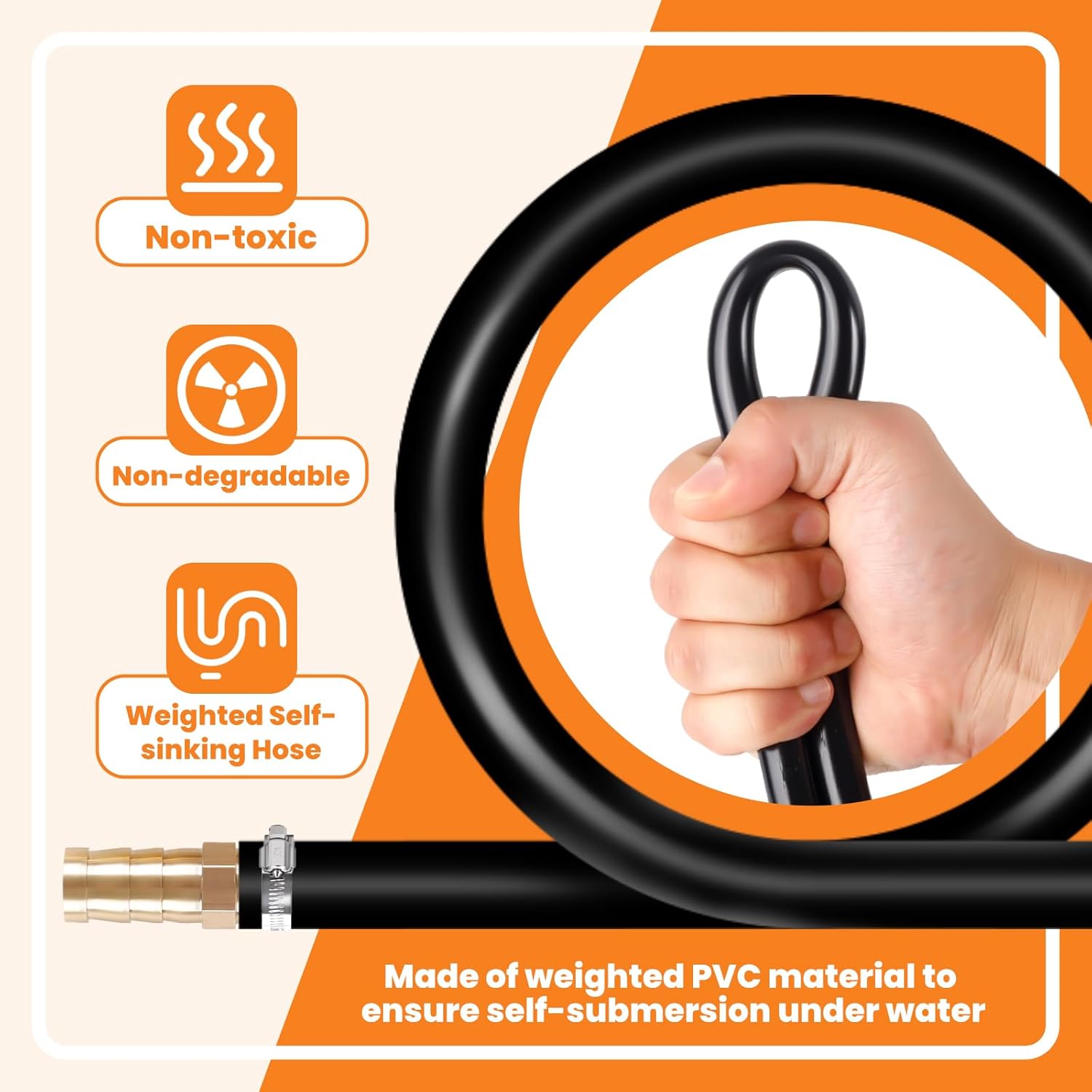 3/8 Inch Heavy Duty Self Sinking Aeration Hose, Tear Resistance Weighted Air Line Tubing, Non-Clogging Interior, Contractor Grade Aerator Hose for Pond, Fountain, Irrigation(Black) (328.1 Ft)