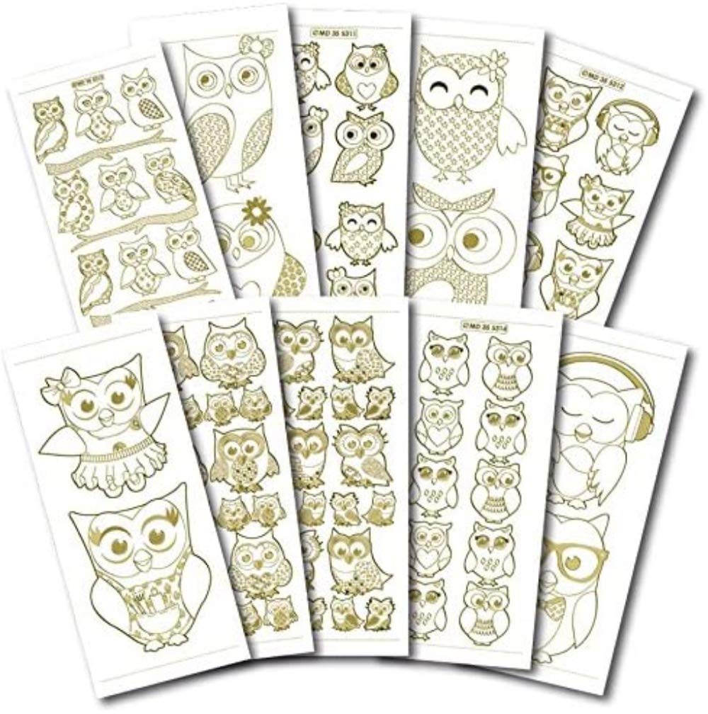 Creative Products Gold Craft Sticker Sheets, Double Embossed Owl Design – High Quality Easy Peel Stickers For Card Making, Scrapbooking, Diy Projects & Decorative Labels - 10 Sheets, 23 X 10 X 1 Cm