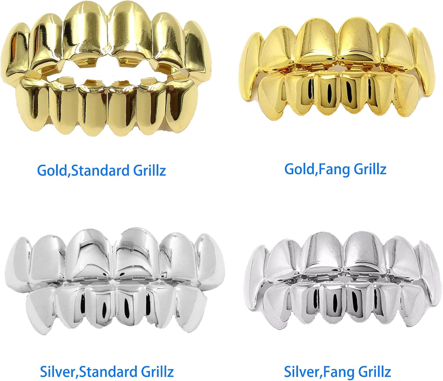 Hiphop Grillz Set - Gold/Silver Plated Dental Jewelry (Upper & Lower) Adjustable Snap-on Teeth Covers for Parties, Concerts - Hip Hop Fashion Accessories