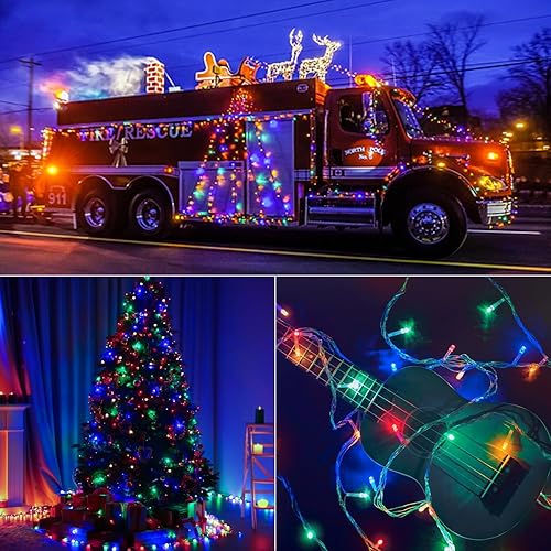 Miniatura 25 de Luces de Navidad de 200 pies con 500 luces LED para exteriores, tira de luces extralargas, cable transparente, impermeable, 8 modos de temporizador
