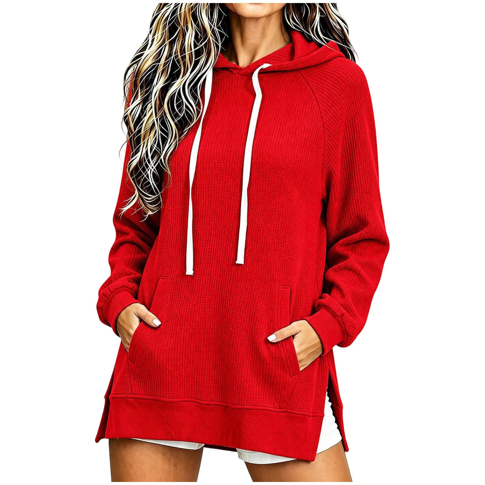 Felpa con Cappuccio da Donna a Tinta Unita per Autunno/Inverno, vestibilità Ampia, Lunghezza Media, con Tasche. Felpa Donna Zip