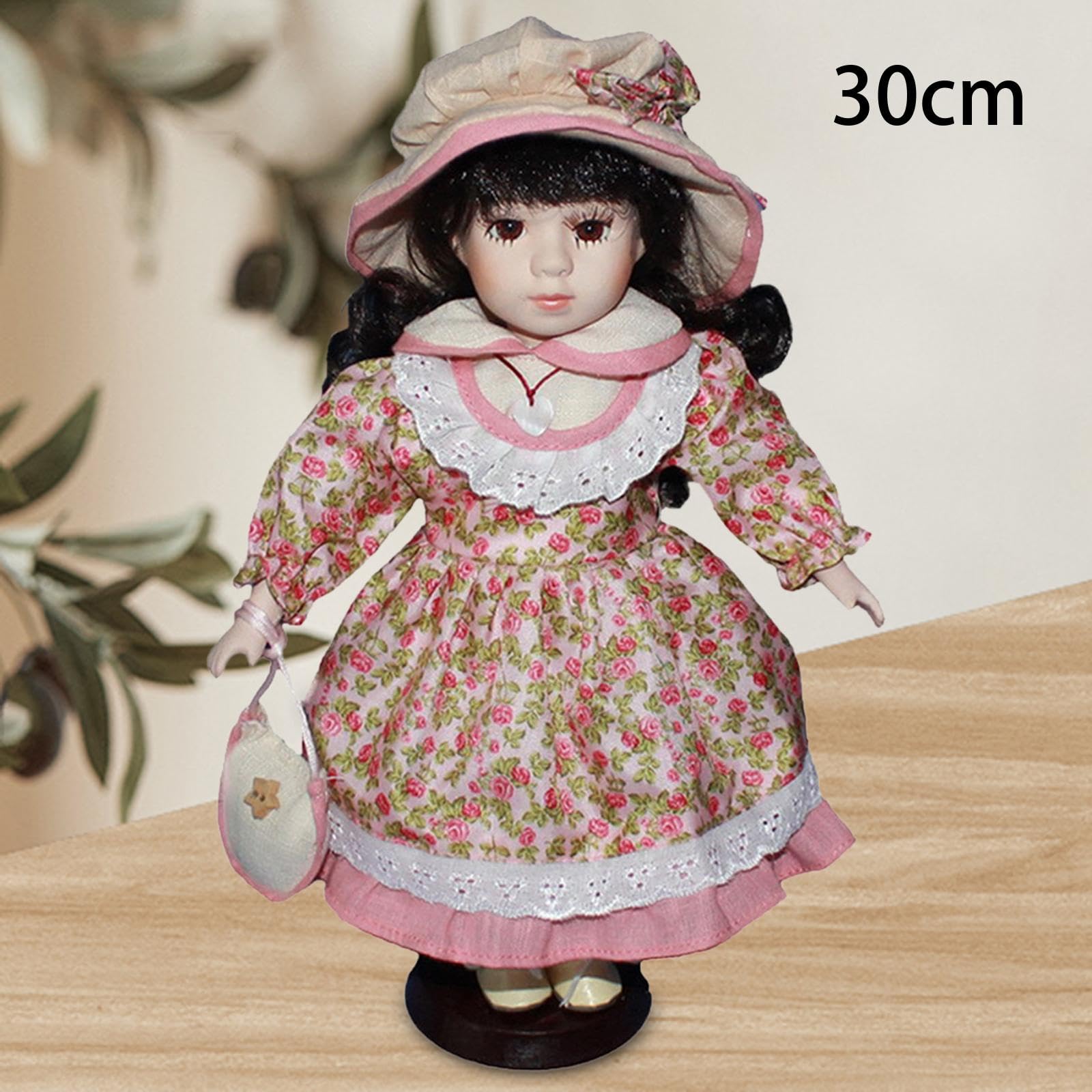F Fityle Frau Keramik Puppe 11,81'' Prinzessin Puppe Porzellan stehende Puppe, Miniatur-Porzellan-Menschen als Geburtstagsdekoration, Rosa