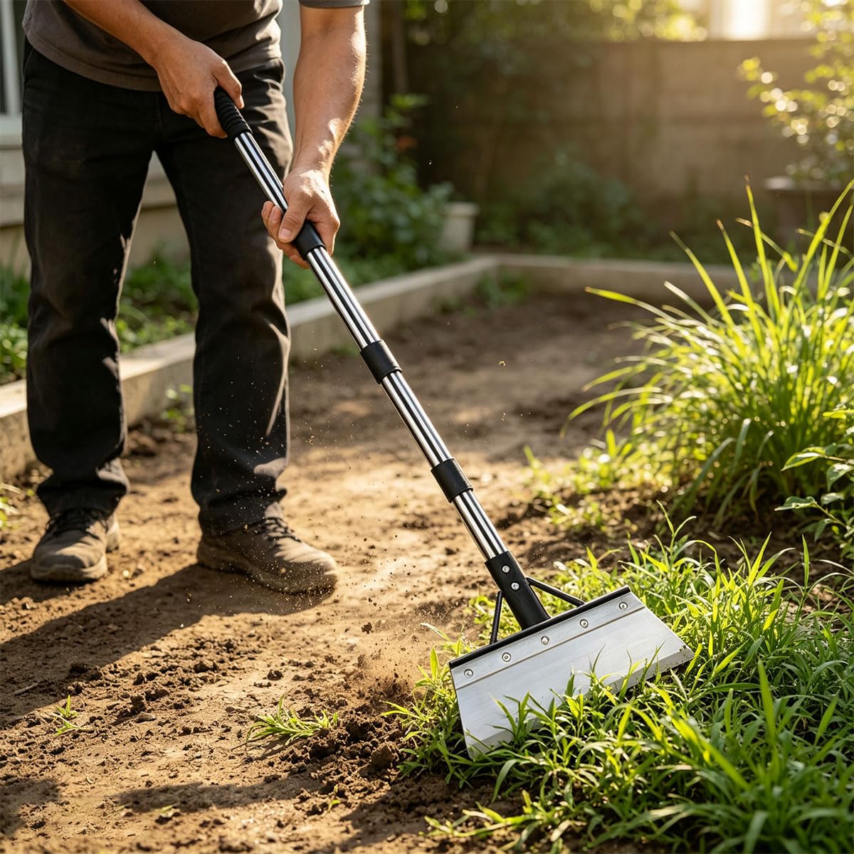 Pelle de nettoyage de 165 cm, grattoir de jardin multifonctionnel très résistant, outil anti-mousse avec longue poignée réglable pour pavés, allées, chemins de jardin et bords