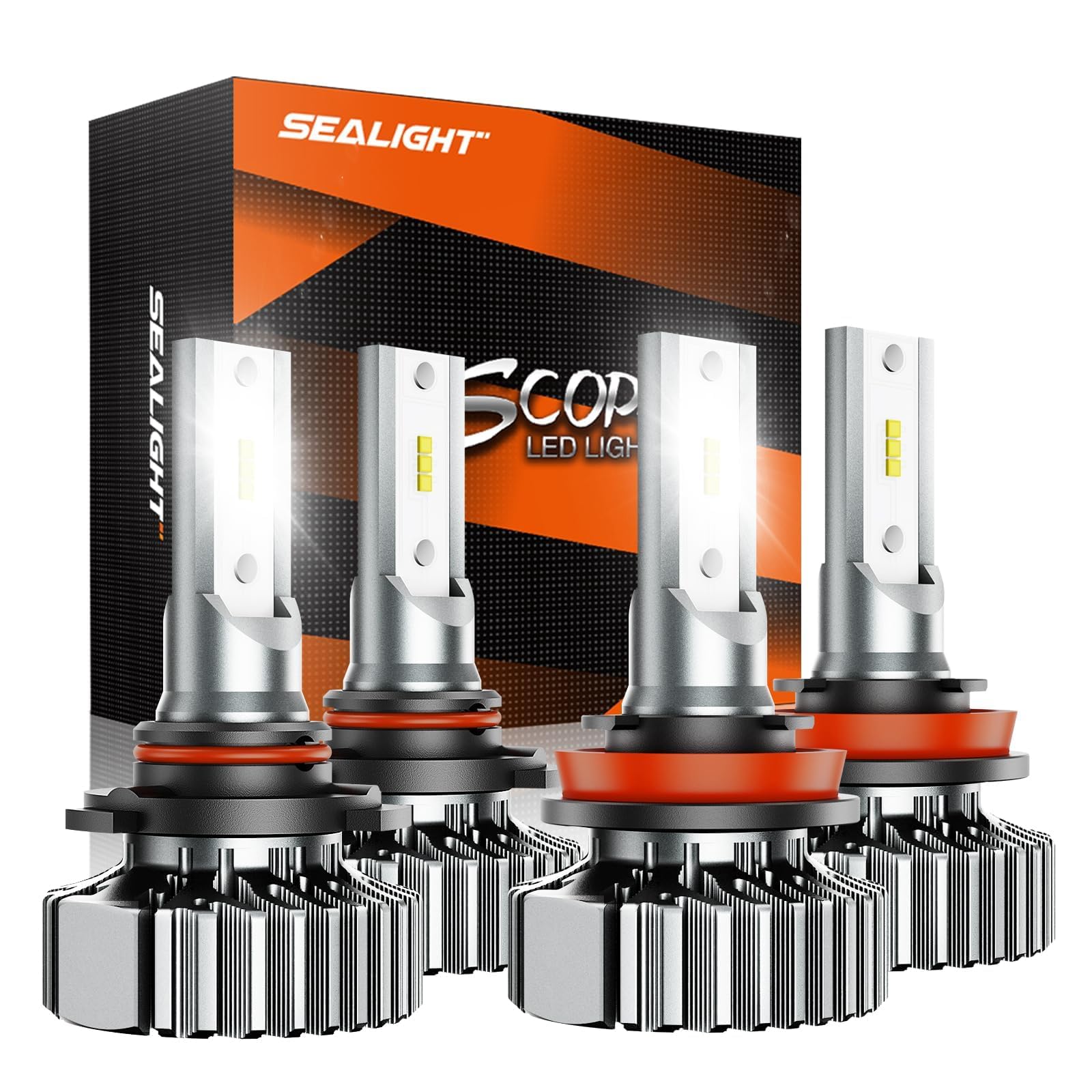 SEALIGHT 9005 H11 Light Bulbs, 160000LM 6500K Brightness HB3 H8 Combo, Plug N Play 1:1 Size 10 Years Long Lifespan, IP68 Waterproof for Vehicle ATVs &amp; Powersports, Pack of 4