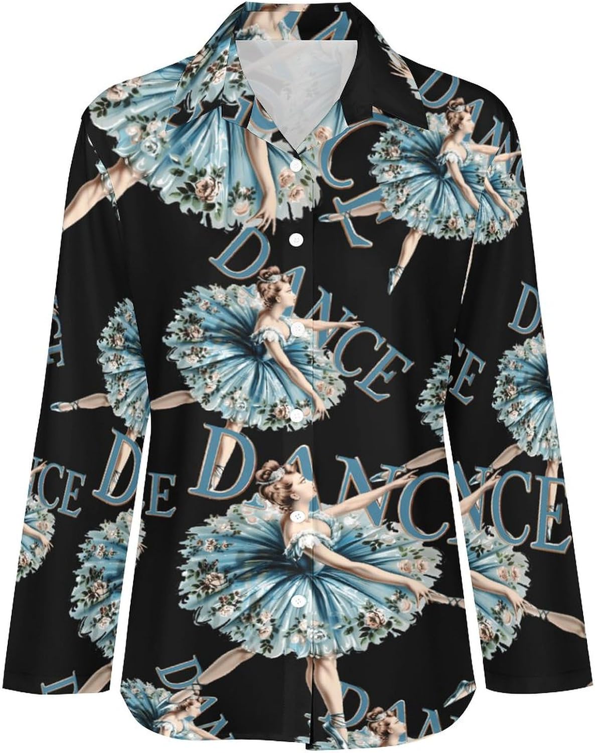 Ballerina Dance Womens Button Down Shirts Long Sleeve Dress Shirts Casual Blouses Irregular Hem Tops