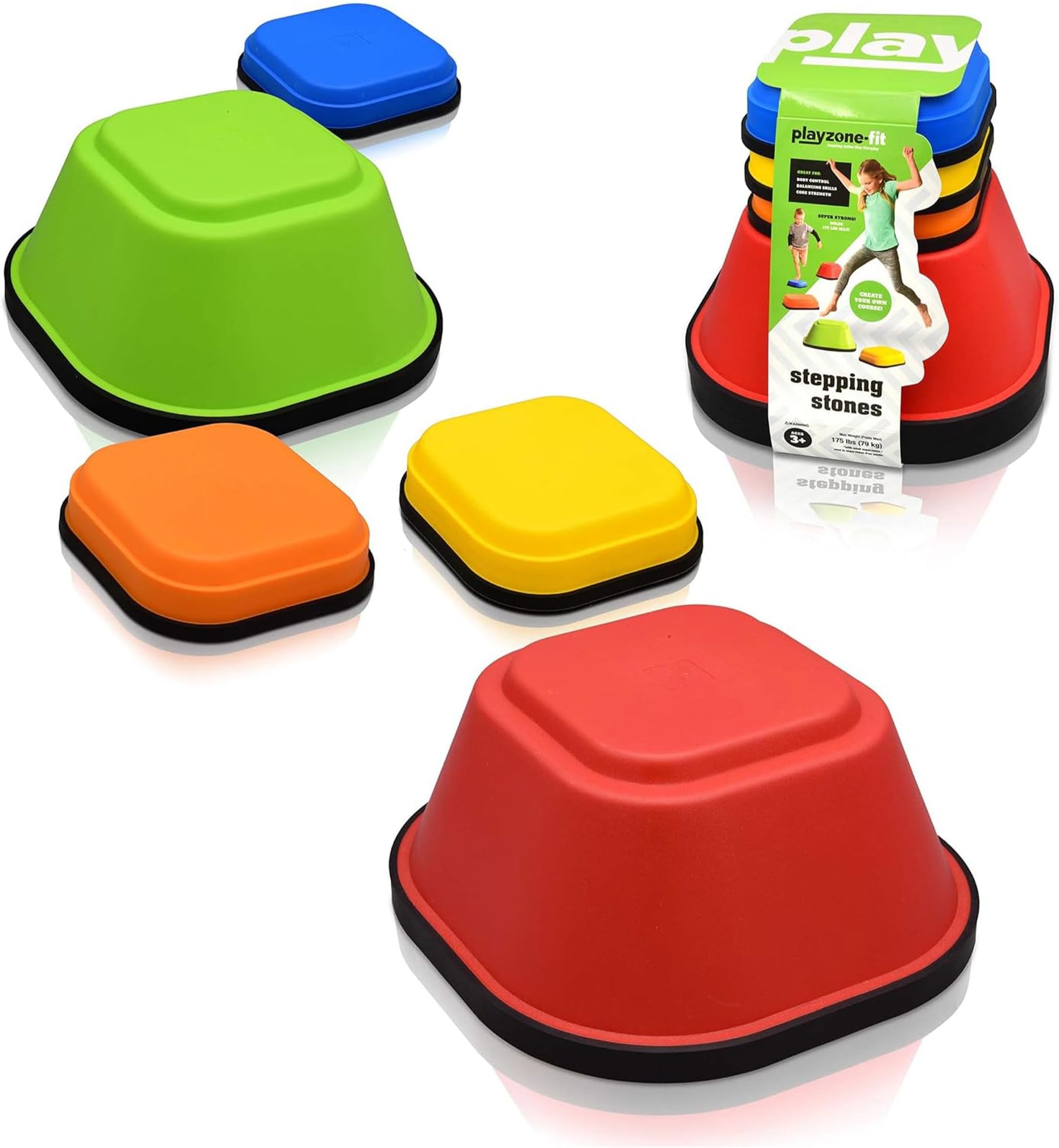 Balance Stepping Stones Obstacle Course for Kids - Set of 5 Colorful Kids Stepping Stones in 2 Fun Sizes - Perfect Indoor & Outdoors Play Equipment for Children Ages 3+