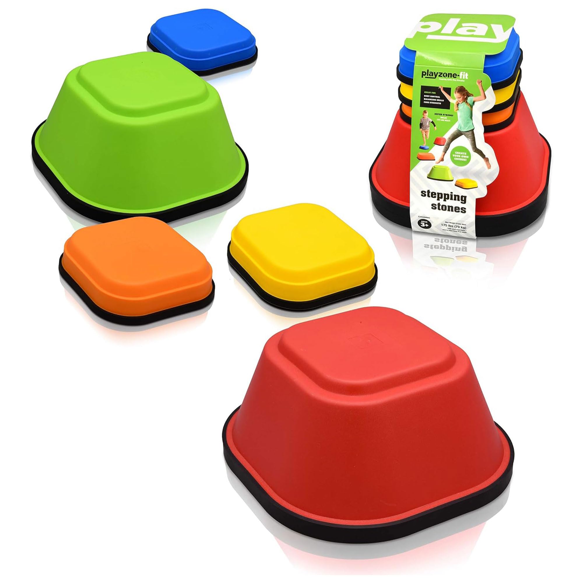 Balance Stepping Stones Obstacle Course for Kids - Set of 5 Colorful Kids Stepping Stones in 2 Fun Sizes - Perfect Indoor & Outdoors Play Equipment for Children Ages 3+