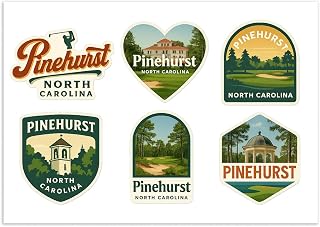 Pinehurst North Carolina Sticker Sheet - 6 Vintage Travel Stickers Golf Resort Souvenir Pack
