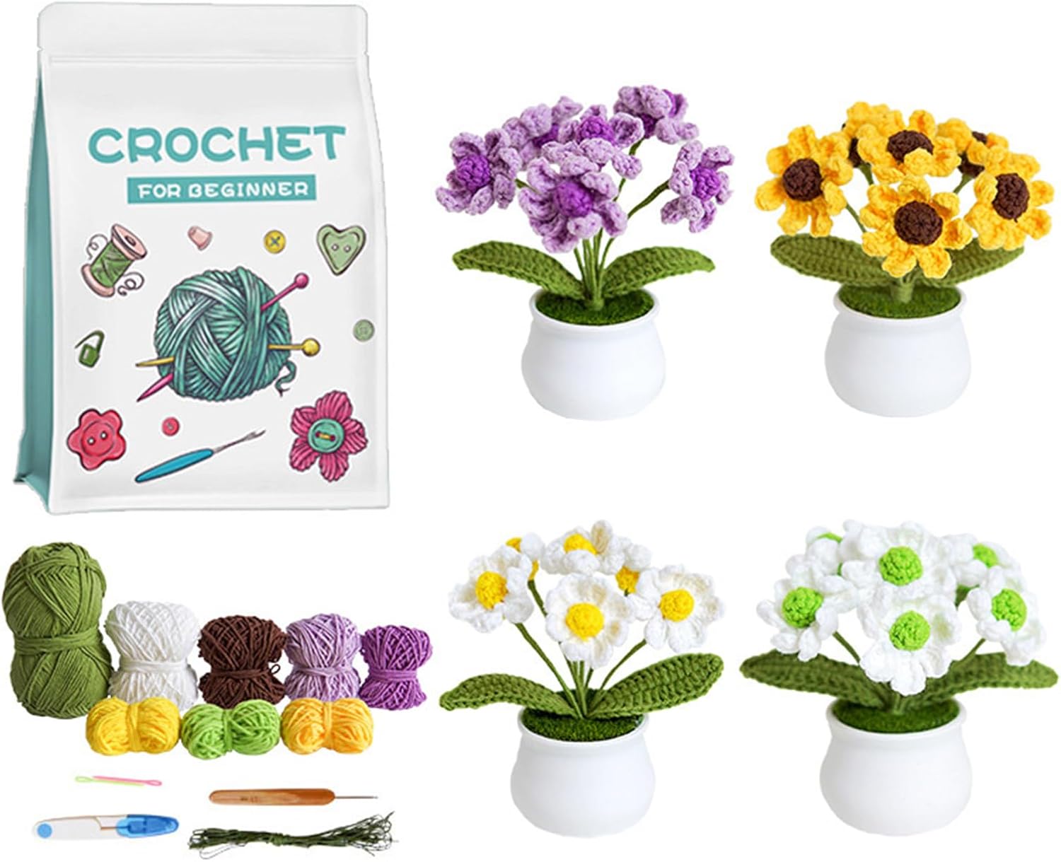 Crochet Starter Kits 4 Pack: Little Daisy for Beginners