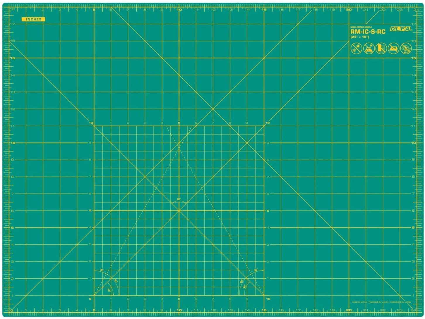 OLFA - Nähmit mata do cięcia, zestaw 45 x 60 cm, samoregenerująca, dwustronna, do szycia, patchworku, bez zawartości DEHP, skala cm i cali (zestaw M)