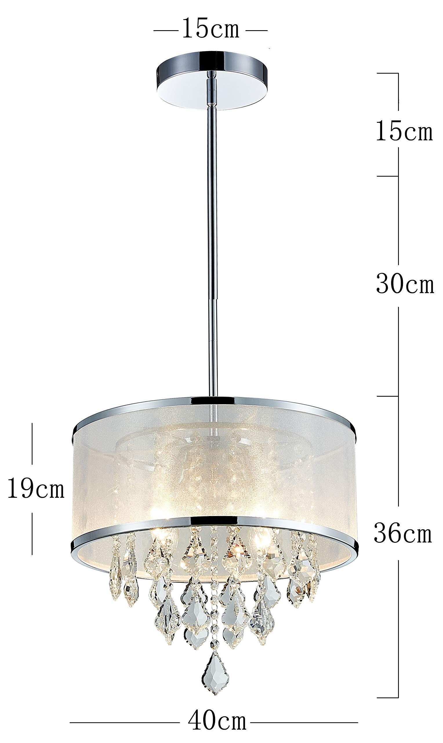 BESTIER Moderno colgante de cristal tambor araña iluminación lámpara de techo lámpara comedor comedor baño dormitorio sala de estar 4 E14 bombillas requeridas