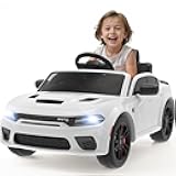SEGMART 12V Ride On Car Licensed Dodge Charger SRT Hellcat Electric Car for Kids with Remote Control, 3-Speed Kids Electric Vehicle with Suspension System, LED Lights, MP3 & Bluetooth, White