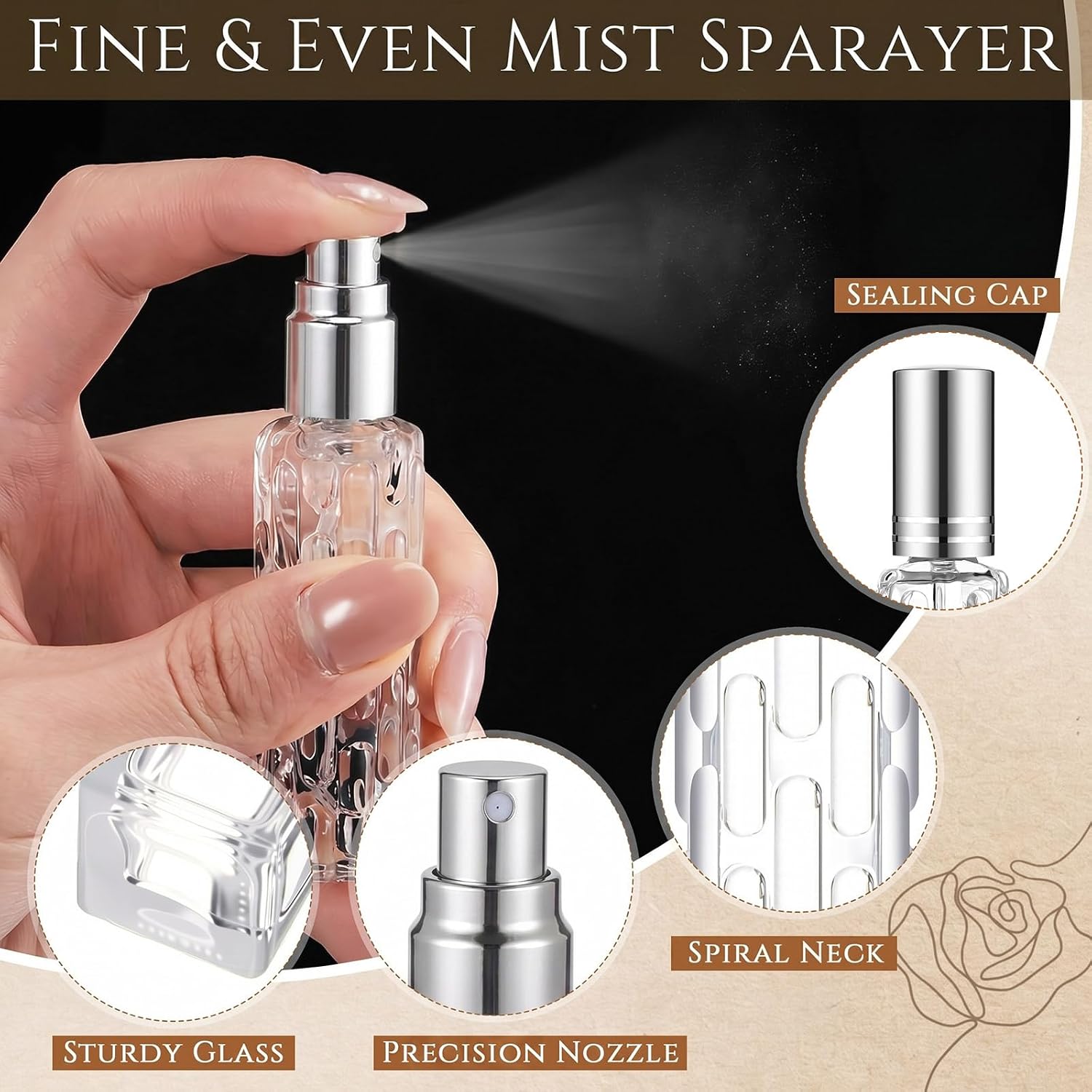 Domensi 30 Pack Vintage Glass Empty Perfume Bottles Refillable,Silver