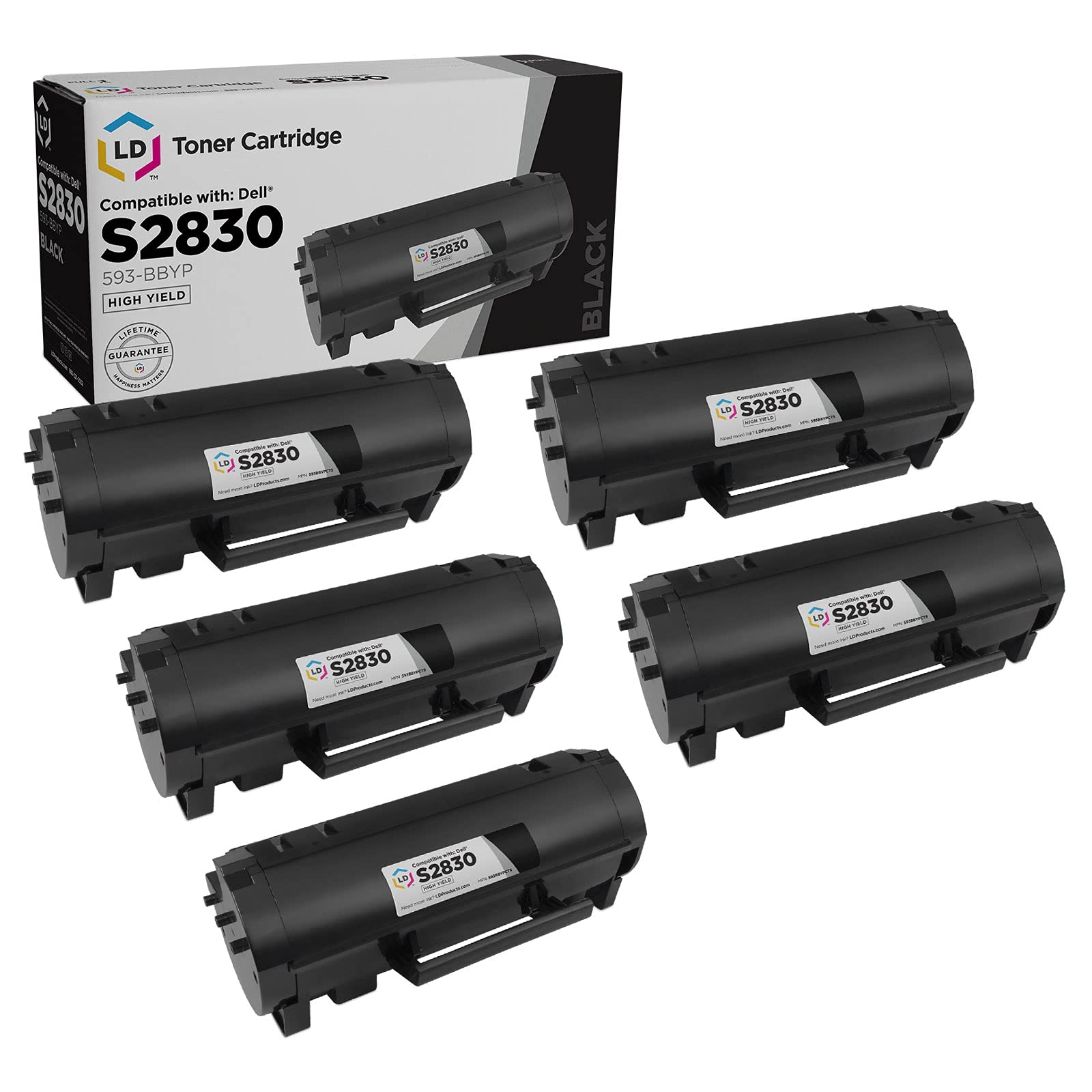 LD Products Compatible Toner Cartridge Replacement for Dell S2830dn 593-BBYP High Yield (Black, 5-Pack) Compatible with The Following Dell Laser