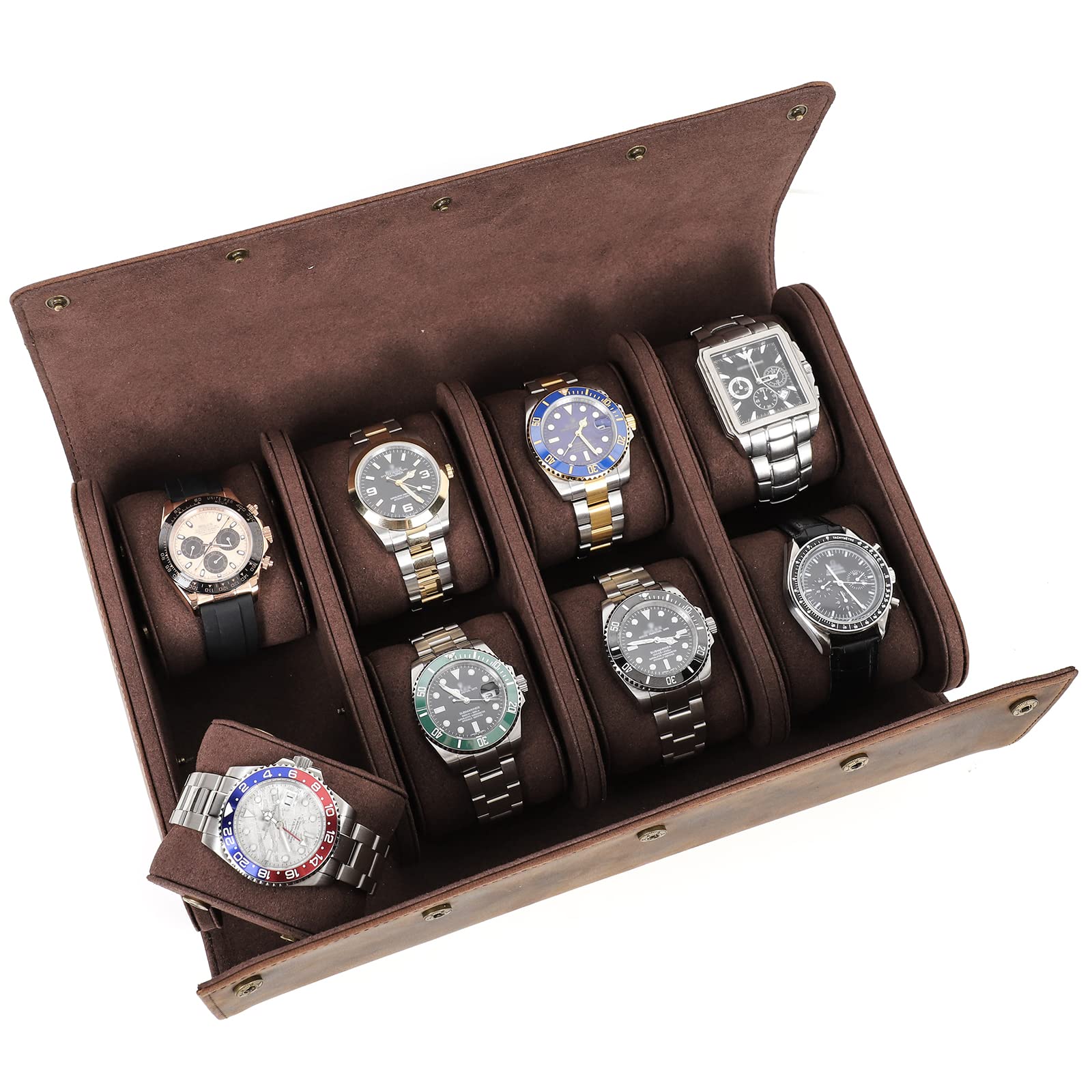 CONTACTS Estuche organizador de reloj de viaje de piel auténtica, multifuncional, portátil, funda protectora vintage (café-1143)