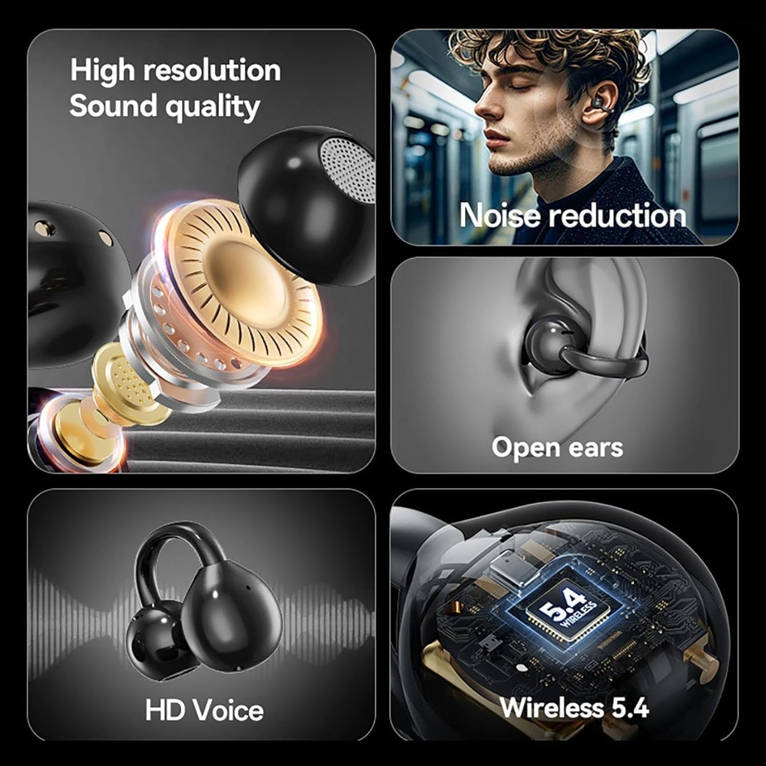 M100 Earbuds Features: High Resolution Sound, Noise Reduction, Open Ears, HD Voice, Wireless 5.4