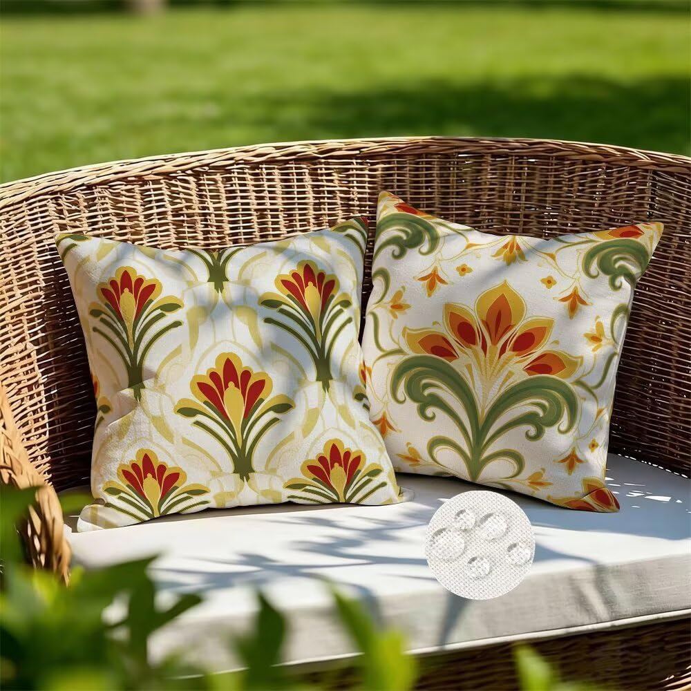 Federe Cuscini da Esterno Impermeabili 65x65 Boho Copri Cuscini per Divano Floreale Federa Cuscino Moderno Decorativi Copricuscini per Divano Giardino Patio Soggiorno Copricuscino Set di 2 (IU287)