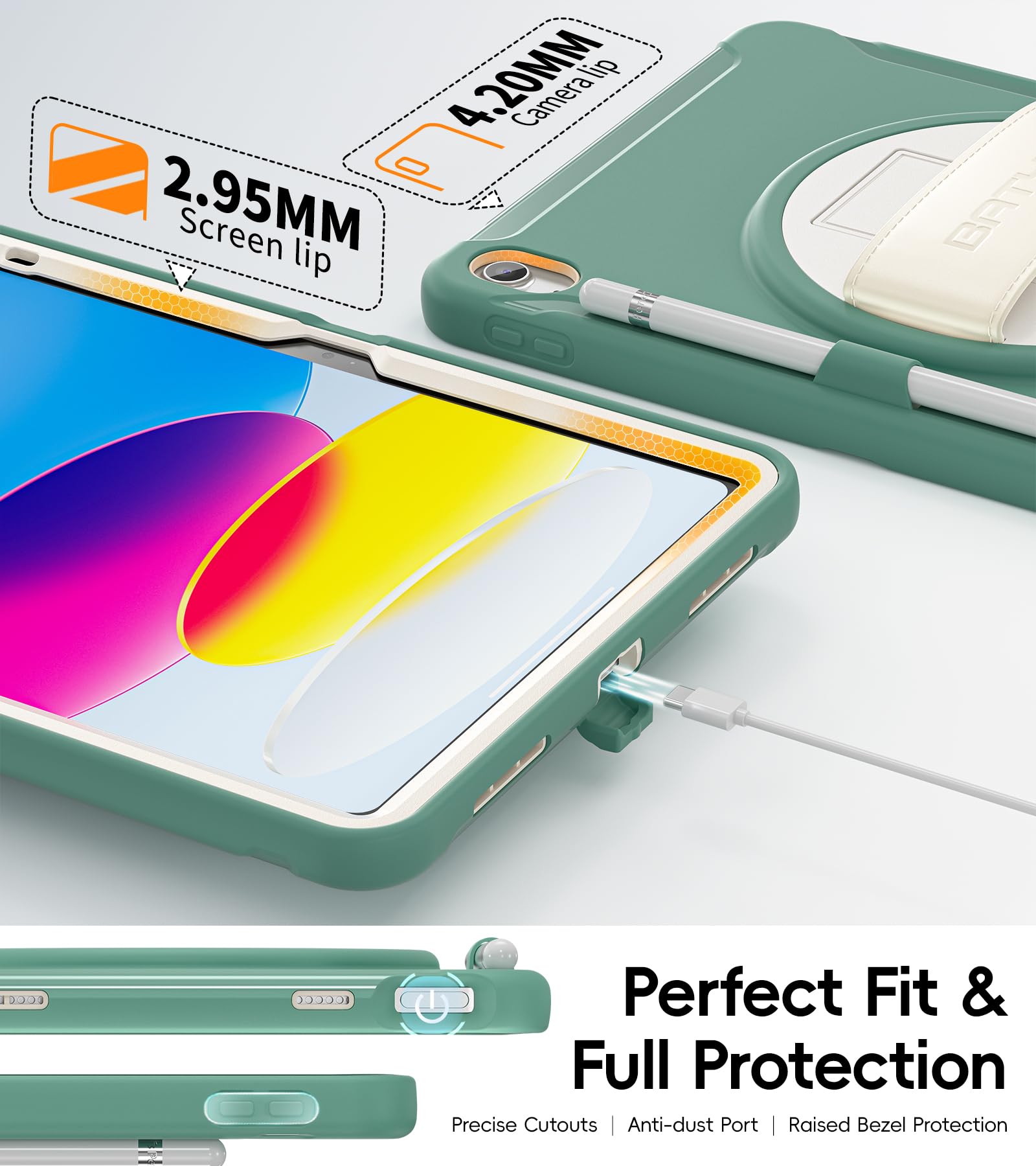 BATYUE Custodia per iPad 10°/11° generazione (A16), resistente, cinturino in pelle, supporto multi-angolo, protezione schermo integrata, portapenne, facile da pulire, ideale per uso personale e