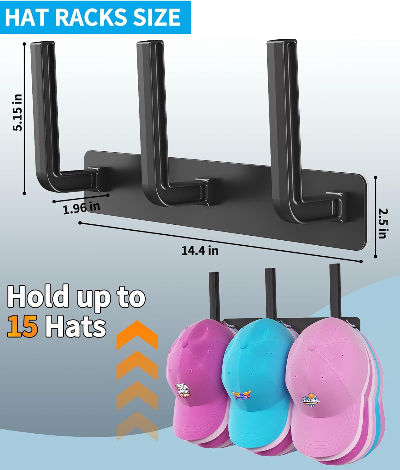 clino 2 Pack Headband Holder, Hair Ties Holder,Multifunctional Hooks, Removable Hat Hook, Claw Clip Organizer, Hair Accessories Organizer for Women and Girls, Men Hat Rack for Baseball Caps (Black)
