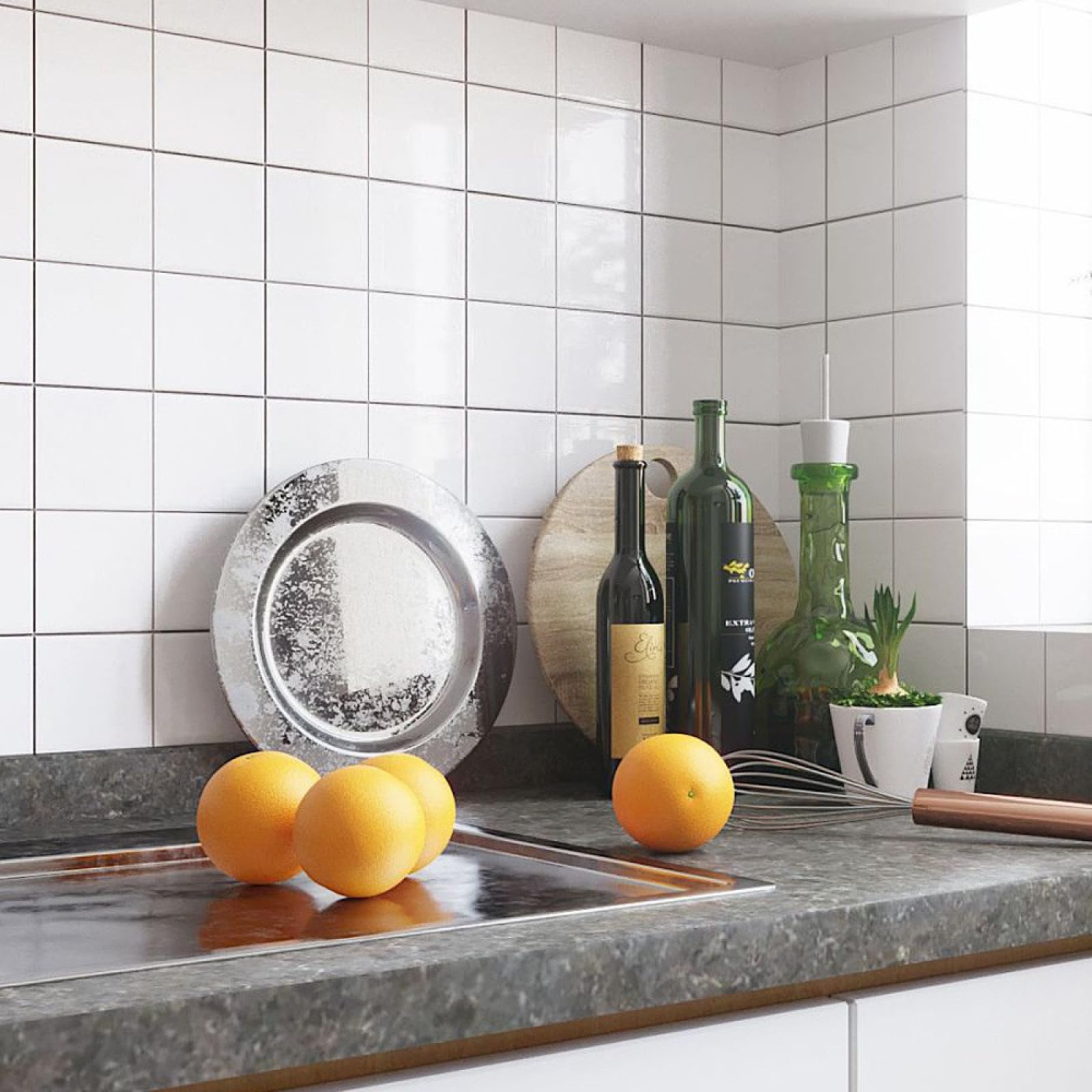 Piastrelle Adesive Cucina Effetto Bianco Pavimento pvc Adesivo Mobili Decorazioni Piastrelle Adesive Bagno Impermeabile Resistenza all'olio Mattonelle Adesive