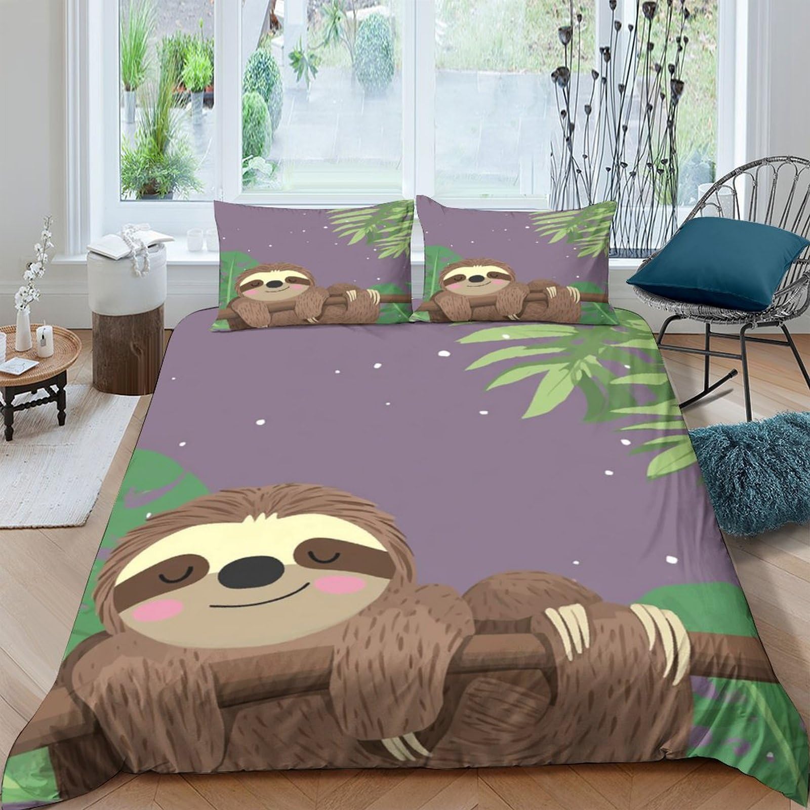 Ctjqhvkz Style-10 3D Printed Cartoon Sloth Fitted Sheet Microfiber Soft Breathable Jungle Leaves Mattress Cover For Bedroom Guest Room Decor Single（135X200cm）