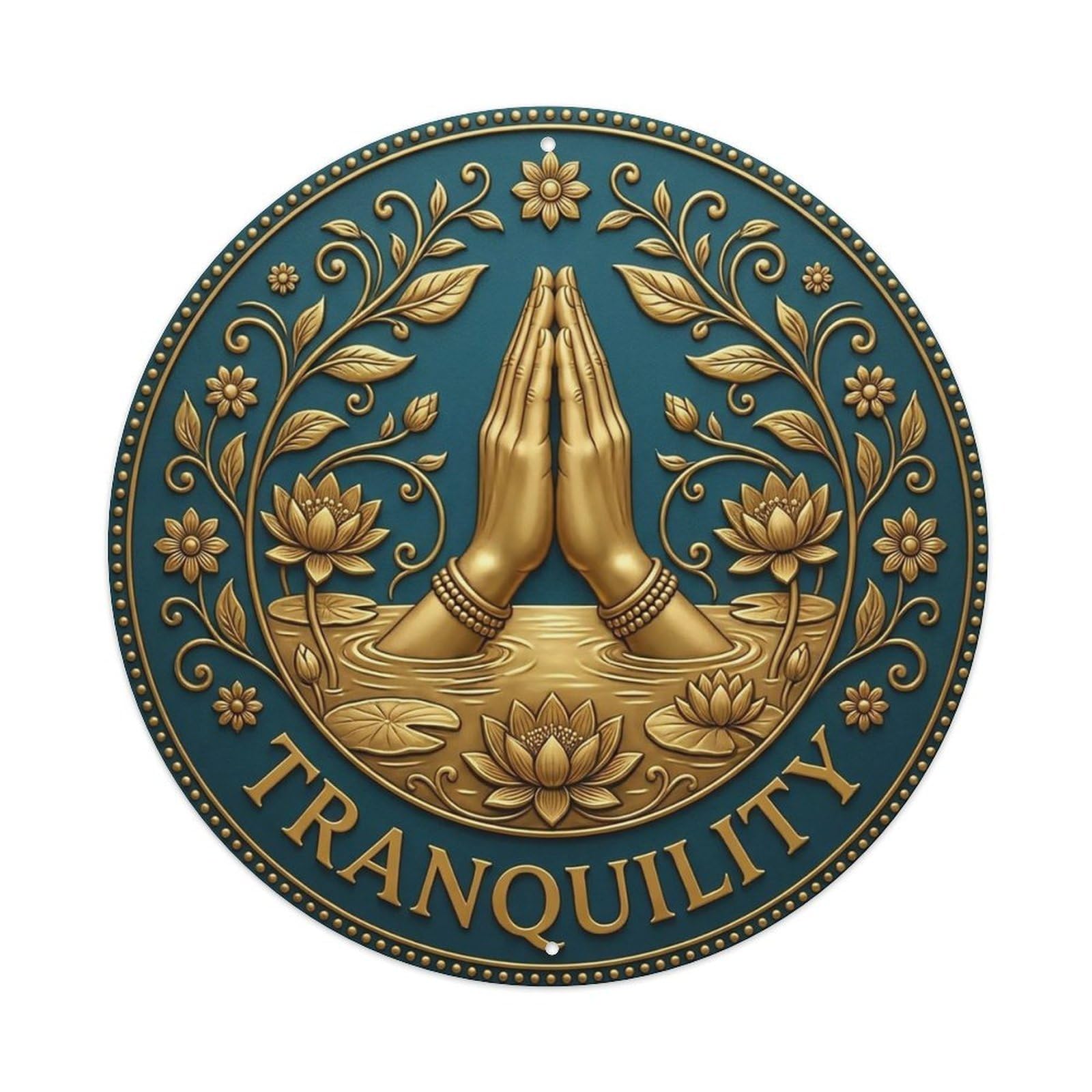 Vintage Namaste Praying Hands Tranquility Flower Zen Yoga 1 Metal Tin Sign