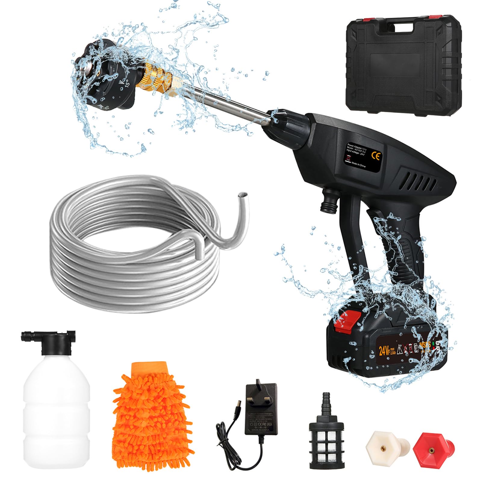 Eacam Cordless Pressure Washer, Portable Power Washer Battery Powered 300W with 6-In-1 Spray Nozzle Soap Dipenser Battery Operated with Toolbox for Car/Fence/Floor Cleaning & Watering