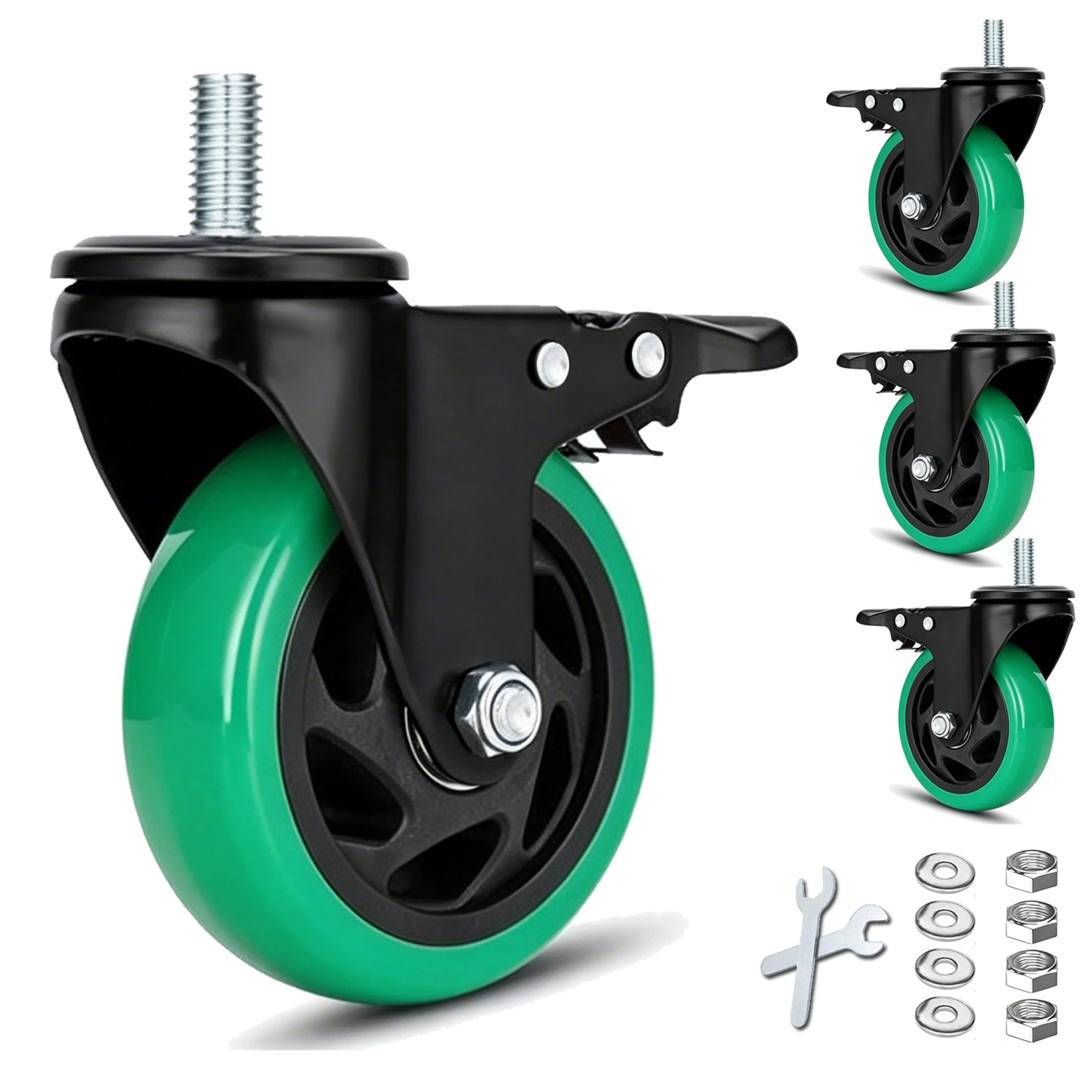 Sohnvwtgd 4 Inch Stem Caster Wheels 2000Lbs,Threaded Stem Casters Set Of 4 Heavy Duty,Unc 3/8"-16 X 1(Stem Diameter Unc 3/8", Length 1"),Safety Dual Locking Industrial Castor Wheels For Furniture,Workbench