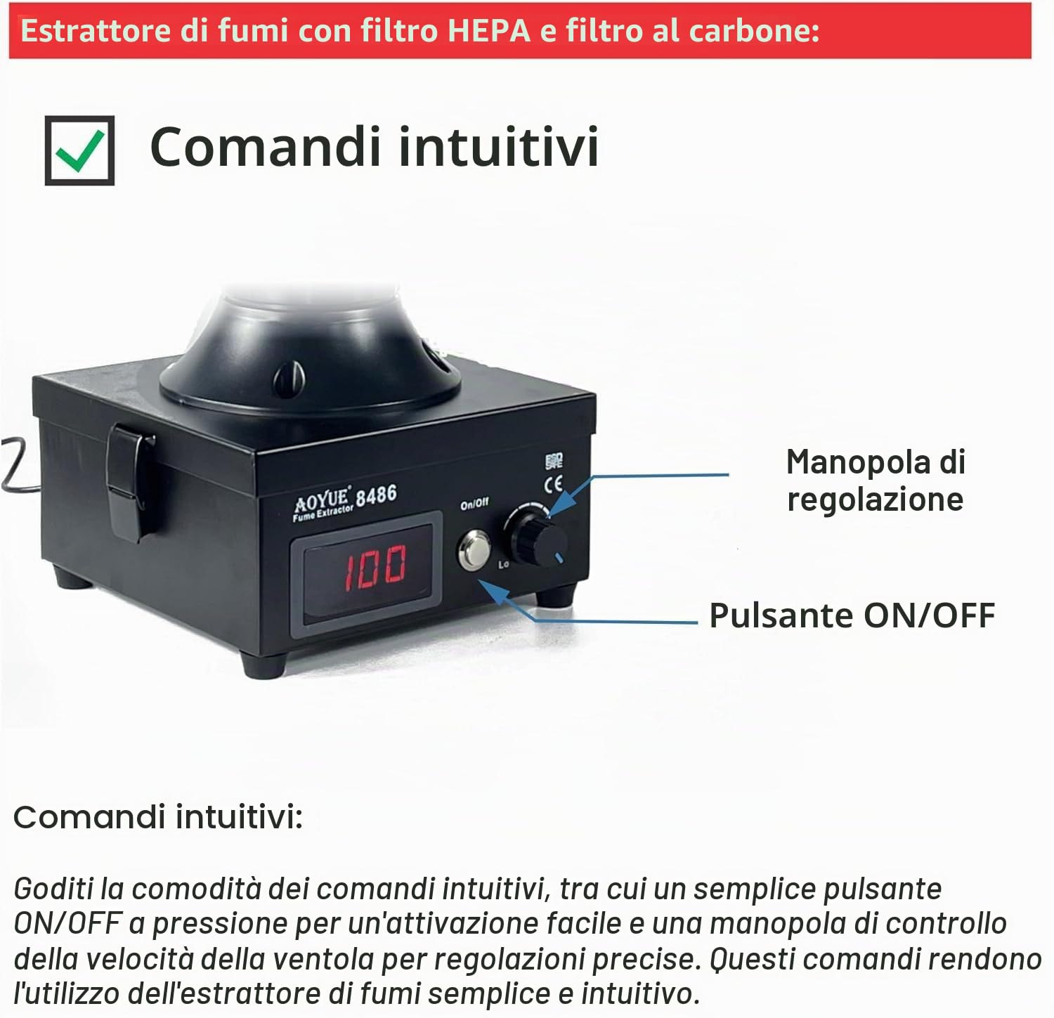 AOYUE 8486 Solder Fume Extractor Saldatura rimozione fumo progettato per prestazioni ottimali in Benchtop