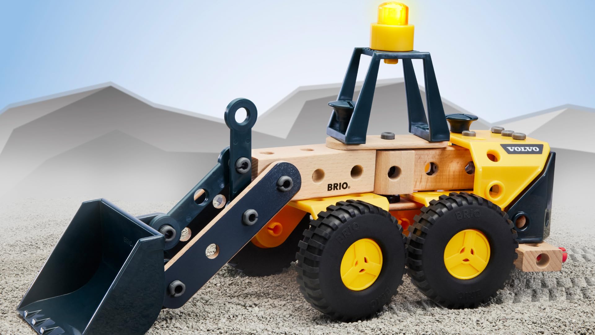 BRIO Builder 34598 Volvo Frontlader - Starkes Baufahrzeug mit beweglicher Ladeschaufel, Knicklenkung und Lichtmodul - Empfohlen für Kinder ab 3 Jahren
