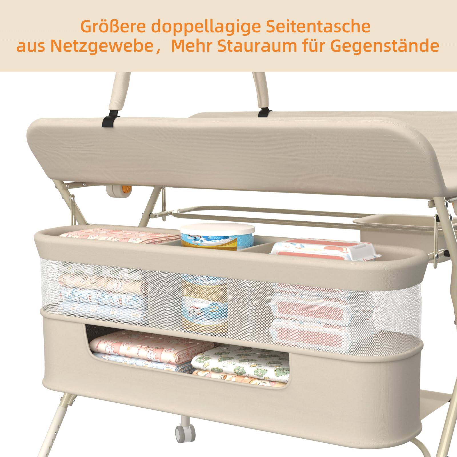 Table à Langer Bébé Pliante et Portable | Table à Langer Réglable en Hauteur avec Rangement, Roulettes et Ceinture de Sécurité-WX36306