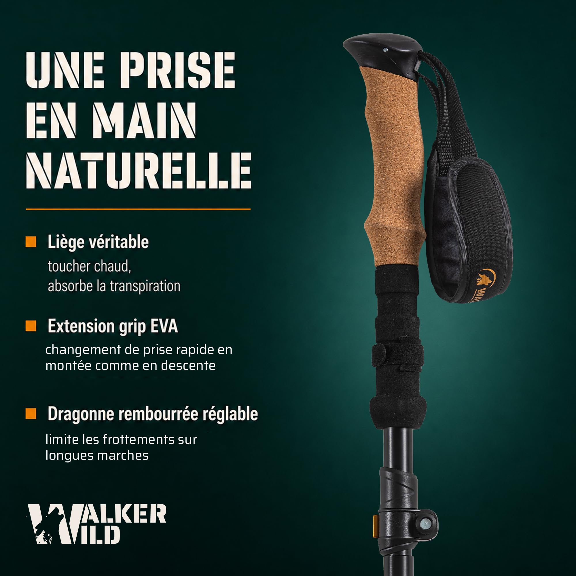 Bâtons de Randonnée Pliables Aluminium 7075 Lot de 2 | 115-135 cm, poignées EVA/liège, format 35 cm, pointes carbure