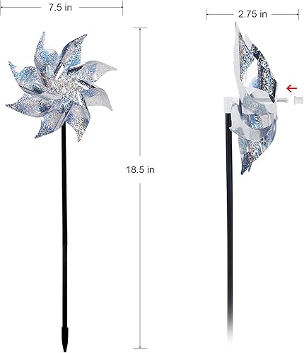 Miniatura 6 de Hausse Paquete de 10 molinetes reflectantes y 10 picos de acero inoxidable para pájaros