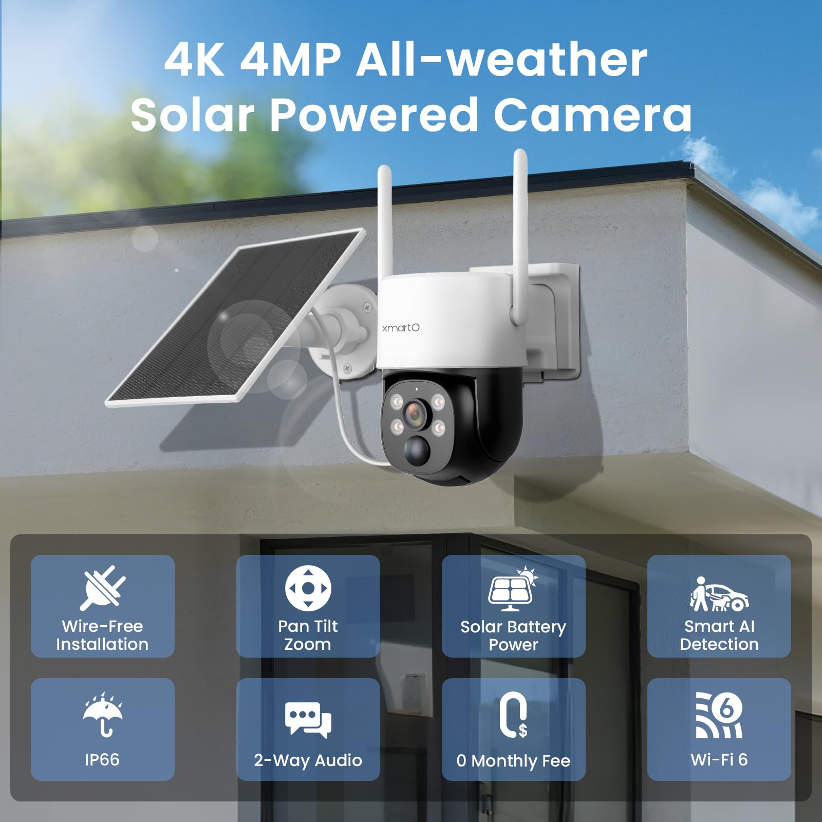 XmartO Solar/Battery-Powered PTZ Security Camera - Dettaglio