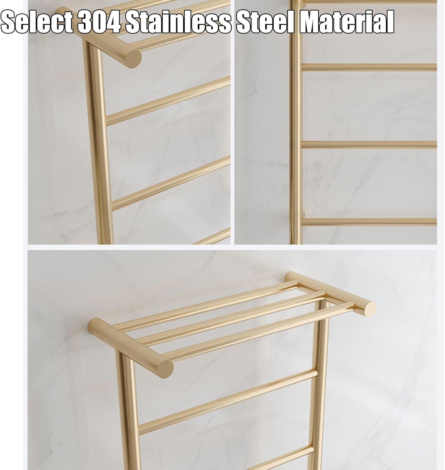 Electric Towel Rack 3 Bars, Heated Towel Warmers with Top Shelf, Hot Towel Drying Racks Wall Mounted for Bathroom with Intelligent Constant Temperature,A Gold,Plug in